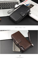 Baellery carteiras masculinas estilo longo titular do cartão de alta qualidade masculino bolsa com zíper grande capacidade marca carteira de couro do plutônio para homem