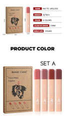 MAGIC CASA 4-Piece Matchstick Lip Gloss Gift Box Set Beauty Matte Lipstick Waterproof Non-Stick Cup Vegan Lip Glaze