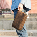 Contact's Wholesale Double Zipper Men Genuine Leather Travel Toiletry Organizer Pouch Men's Leather Cosmetic Wash Bag Makeup Bag