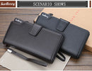Baellery carteiras masculinas estilo longo titular do cartão de alta qualidade masculino bolsa com zíper grande capacidade marca carteira de couro do plutônio para homem