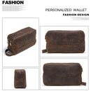 Contact's Wholesale Double Zipper Men Genuine Leather Travel Toiletry Organizer Pouch Men's Leather Cosmetic Wash Bag Makeup Bag