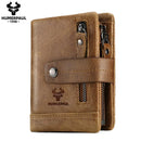 HUMERPAUL Factory Wholesale Nature Leather Mens Wallet Bifold RFID Blocking Zipper Card Holder Coin Pocket Small Male Purse