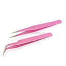 Private Label Stainless Steel Pink Pointed Tip Eyelash Tweezers with Eco-Friendly Handle for Eyelash Extension Tools