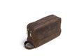 Contact's Wholesale Double Zipper Men Genuine Leather Travel Toiletry Organizer Pouch Men's Leather Cosmetic Wash Bag Makeup Bag