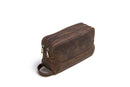 Contact's Wholesale Double Zipper Men Genuine Leather Travel Toiletry Organizer Pouch Men's Leather Cosmetic Wash Bag Makeup Bag