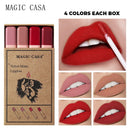 MAGIC CASA 4-Piece Matchstick Lip Gloss Gift Box Set Beauty Matte Lipstick Waterproof Non-Stick Cup Vegan Lip Glaze