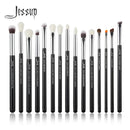 Jessup-profissional pincéis de maquiagem conjunto, 15pcs, pérola, branco, prata, kit de ferramentas, delineador, shader, cabelo sintético natural