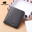 Bison denim carteiras masculinas preto bolsa de couro genuíno para homens titular do cartão de visita carteira masculina mini n4429