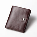 BISON DENIM-Carteira de couro genuíno masculina, mini carteira de bloqueio RFID, titular do cartão masculino, porta-moedas pequena com zíper, W9317, moda