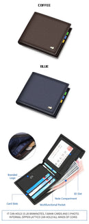 Bison denim homens carteiras de couro genuíno marca de luxo rfid bifold carteira zipper bolsa de moedas titular do cartão de visita carteira n4470