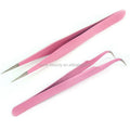 Private Label Stainless Steel Pink Pointed Tip Eyelash Tweezers with Eco-Friendly Handle for Eyelash Extension Tools