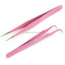 Private Label Stainless Steel Pink Pointed Tip Eyelash Tweezers with Eco-Friendly Handle for Eyelash Extension Tools