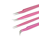 Private Label Stainless Steel Pink Pointed Tip Eyelash Tweezers with Eco-Friendly Handle for Eyelash Extension Tools