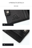 BISON DENIM-Carteira de couro genuíno masculina, mini carteira de bloqueio RFID, titular do cartão masculino, porta-moedas pequena com zíper, W9317, moda