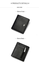 BISON DENIM-Carteira de couro genuíno masculina, mini carteira de bloqueio RFID, titular do cartão masculino, porta-moedas pequena com zíper, W9317, moda