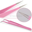 Private Label Stainless Steel Pink Pointed Tip Eyelash Tweezers with Eco-Friendly Handle for Eyelash Extension Tools