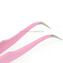 Private Label Stainless Steel Pink Pointed Tip Eyelash Tweezers with Eco-Friendly Handle for Eyelash Extension Tools