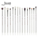 Jessup-profissional pincéis de maquiagem conjunto, 15pcs, pérola, branco, prata, kit de ferramentas, delineador, shader, cabelo sintético natural