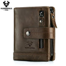 HUMERPAUL Factory Wholesale Nature Leather Mens Wallet Bifold RFID Blocking Zipper Card Holder Coin Pocket Small Male Purse