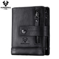 HUMERPAUL Factory Wholesale Nature Leather Mens Wallet Bifold RFID Blocking Zipper Card Holder Coin Pocket Small Male Purse