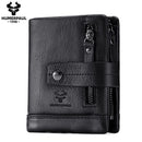 HUMERPAUL Factory Wholesale Nature Leather Mens Wallet Bifold RFID Blocking Zipper Card Holder Coin Pocket Small Male Purse