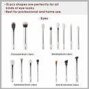 Jessup-profissional pincéis de maquiagem conjunto, 15pcs, pérola, branco, prata, kit de ferramentas, delineador, shader, cabelo sintético natural