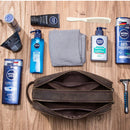 Contact's Wholesale Double Zipper Men Genuine Leather Travel Toiletry Organizer Pouch Men's Leather Cosmetic Wash Bag Makeup Bag
