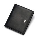 BISON DENIM-Carteira de couro genuíno masculina, mini carteira de bloqueio RFID, titular do cartão masculino, porta-moedas pequena com zíper, W9317, moda