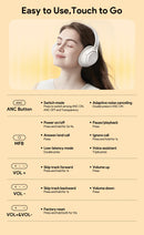 QCY-H3 ANC Auscultadores sem fios, Bluetooth 5.4, Hi-Res Audio, Over Ear Headset, híbrido Active Cancelamento de Ruído, Auscultadores, 60H, 43dB