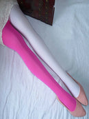 Duas tons moldando lindas meias de perna, meias de perna de emagrecimento, listras verticais largas de emagrecimento, meia-calça sexy de retalhos