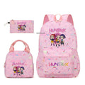 Conjunto de mochila com estampa KPop Demon Hunter com lancheira e bolsa de lápis, mochila externa leve e respirável de grande capacidade