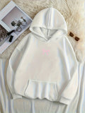Moletom Feminino com Capuz e Bolso Canguru, Estampa de Laço, Moda Tendência Harajuku Kawaii, Roupa Feminina Y2K ﻿