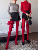 Trendix novas meias vermelhas mulheres bodycon super elástico ver através de renda meia-calça outono sexy magro elegante borgonha collants inverno