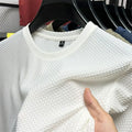 Verão masculino em torno do pescoço manga curta camiseta M-5XL oversize rugas resistente respirável textura superior tecido versátil t