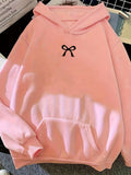 Moletom Feminino com Capuz e Bolso Canguru, Estampa de Laço, Moda Tendência Harajuku Kawaii, Roupa Feminina Y2K ﻿
