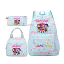 Conjunto de mochila com estampa KPop Demon Hunter com lancheira e bolsa de lápis, mochila externa leve e respirável de grande capacidade