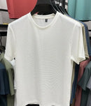 Verão masculino em torno do pescoço manga curta camiseta M-5XL oversize rugas resistente respirável textura superior tecido versátil t