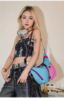 Bolsa de ombro multifuncional ajustável, à prova d'água, cor contrastante, feminina, moda coreana, leve, bolsa crossbody