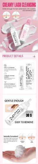Bella moça 1 peça shampoo para extensão de cílios 100ml creme mousse para maquiagem cílios postiços limpos