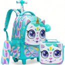 Mochila rolante para meninas crianças mochila com rodas mochila para estudantes do ensino fundamental carry on bagagem bookbag com rolo