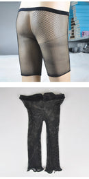Calções de motociclista de malha feminina cintura elástica ver através da rede ciclismo estiramento meia meia-calça preto vermelho branco
