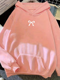 Moletom Feminino com Capuz e Bolso Canguru, Estampa de Laço, Moda Tendência Harajuku Kawaii, Roupa Feminina Y2K ﻿