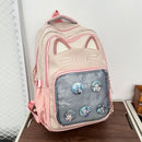 Kawaii mochila feminina doce rosa japonês dos desenhos animados gato ita saco moda grande capacidade casual versátil mochilas para senhoras