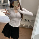 2025 novo fino ajuste manga longa t camisa feminina selvagem zíper até cintura emagrecimento yoga tshirt mulher apertado gola colheita topos feminino
