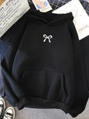 Moletom Feminino com Capuz e Bolso Canguru, Estampa de Laço, Moda Tendência Harajuku Kawaii, Roupa Feminina Y2K ﻿