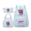 Conjunto de mochila com estampa KPop Demon Hunter com lancheira e bolsa de lápis, mochila externa leve e respirável de grande capacidade