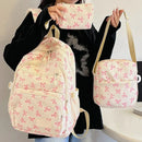 3 pçs conjunto bonito grande capacidade mochila coreano moda arco impressão saco sacos de náilon estudante mochila alça ajustável mochila viagem