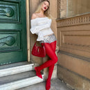 Trendix novas meias vermelhas mulheres bodycon super elástico ver através de renda meia-calça outono sexy magro elegante borgonha collants inverno