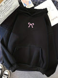 Moletom Feminino com Capuz e Bolso Canguru, Estampa de Laço, Moda Tendência Harajuku Kawaii, Roupa Feminina Y2K ﻿