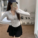 2025 novo fino ajuste manga longa t camisa feminina selvagem zíper até cintura emagrecimento yoga tshirt mulher apertado gola colheita topos feminino